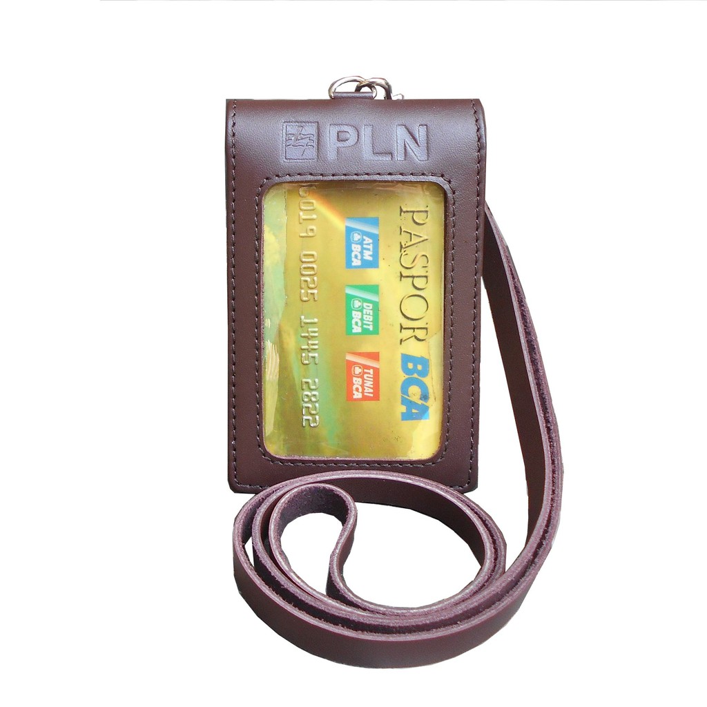 

Id Card Holder Name Tag Holder Kulit Leather Castle Warna Coklat Logo Emboss PLN
