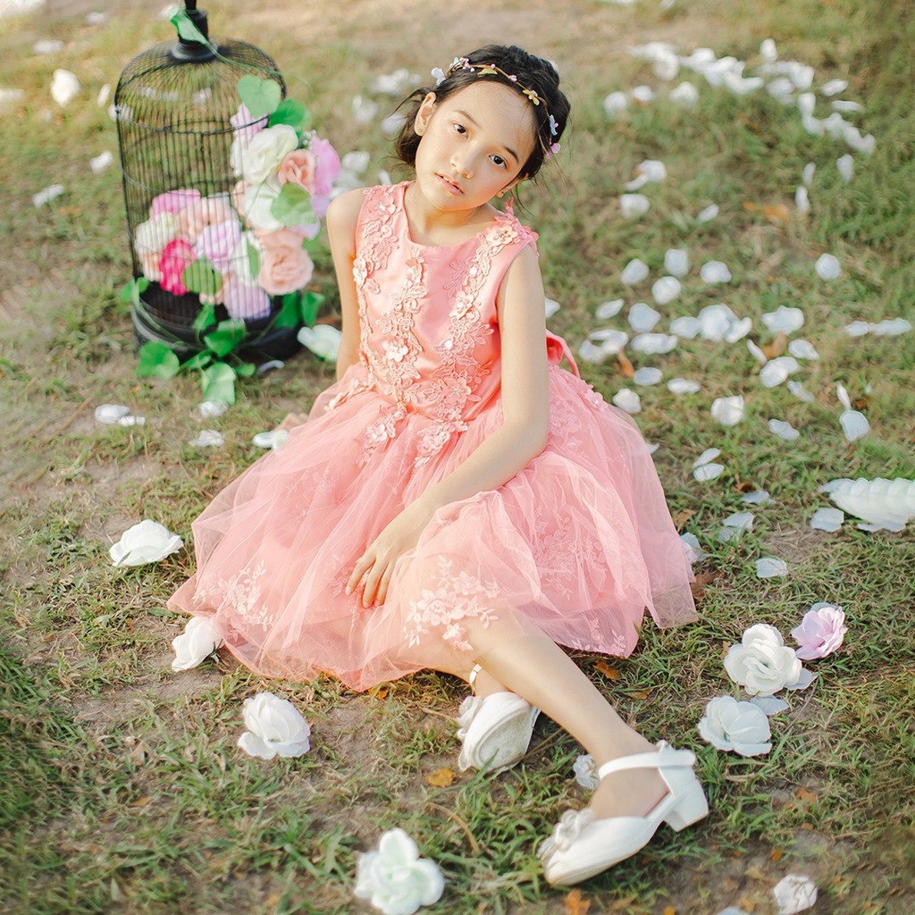 Freya Dress Anak Perempuan Brokat Lace Motif Kristal Tile Tutu Impor (HJA3)