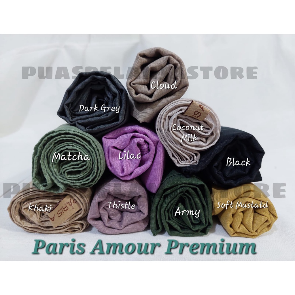 Hijab Segiempat Paris Amour Premium Jahit Tepi Finishing Kerudung Polos Tebal ANTI Letoy 100%