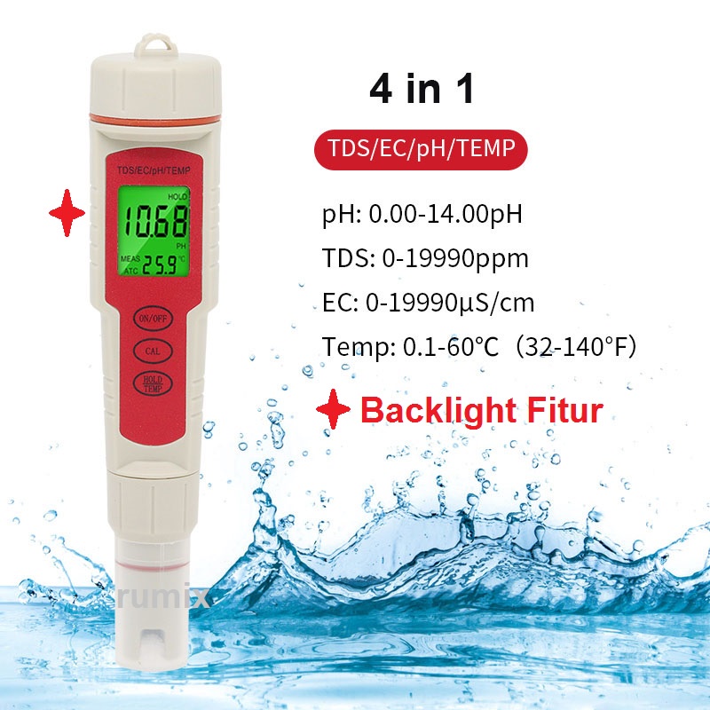 PH TDS EC Temperature Meter EZ9908 Tester ATC EZ-9908 Temp Suhu Hydrophonic Hidroponik EZ 9908 Hidrophonik 4in1