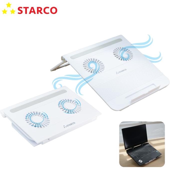 Starco 2 In 1 Foldable Laptop Stand Double Cooling Fan Meja Laptop Terlaris