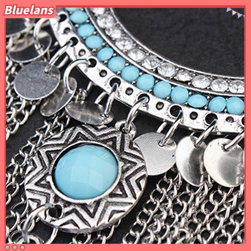 Bluelans Women Bohemian Turquoise Long Tassels Pendant Necklace Alloy Choker Chain