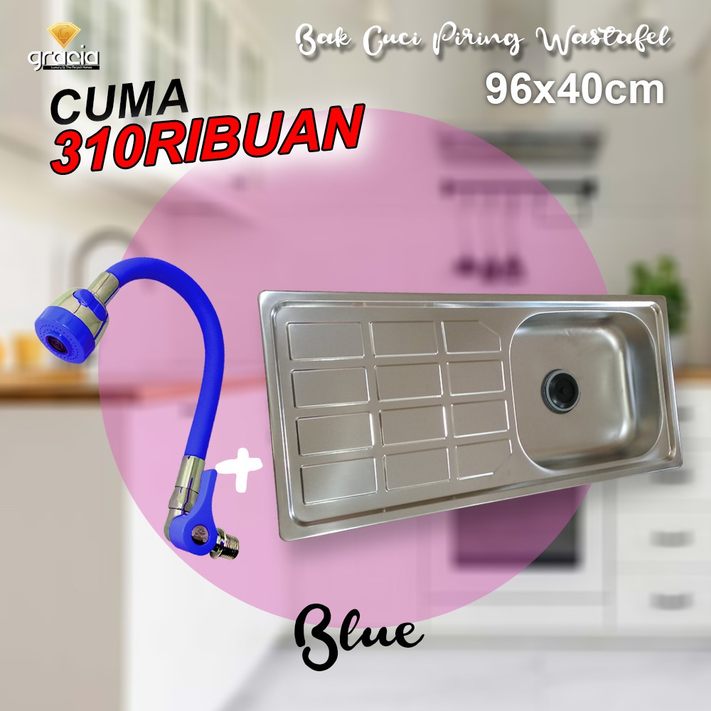 Bak Cuci Piring 96x40x14 cm GRACIA / Wastafel Tempat Cuci Piring Stainless / Kitchen Sink Bar Dapur GRATIS AFUR + SELANG + TEMPAT SABUN SUNLIGHT