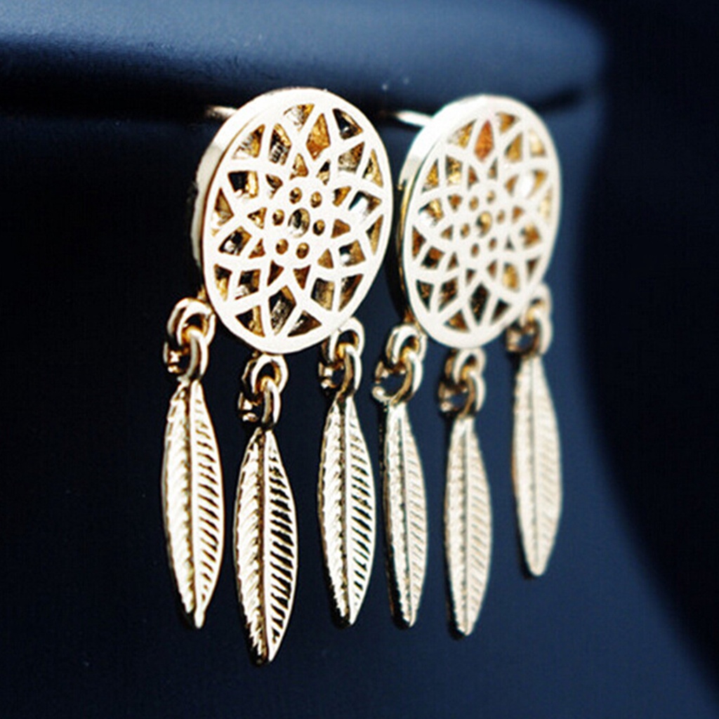 Hu Hu Hu Hu Hu Alat Bantu Pasang Kacamata♡ Anting Tusuk Gantung Desain Dream Catcher Hollow Gaya Bohemian Untuk Wanita