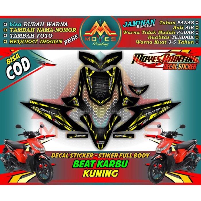 decal stiker beat karbu variasi kuning-stiker beat karbu variasi kuning-stiker motor beat karbu full