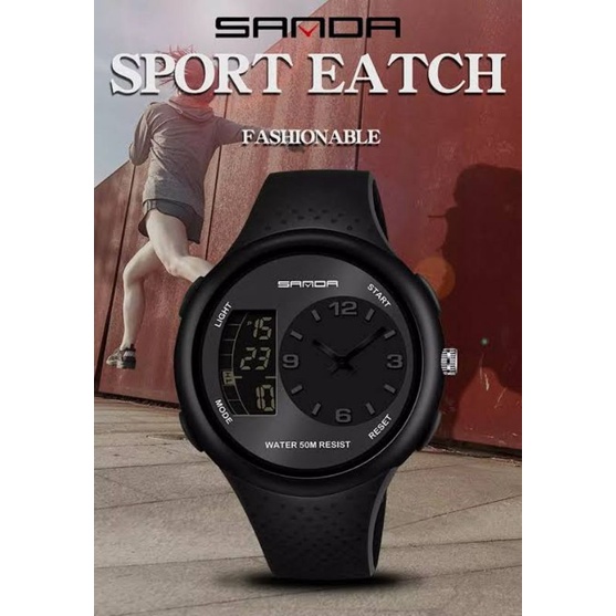 SANDA 763 Jam Tangan Pria Wanita Sport With LED Dual-Time Water Resistant Jam Sporty Bisa COD