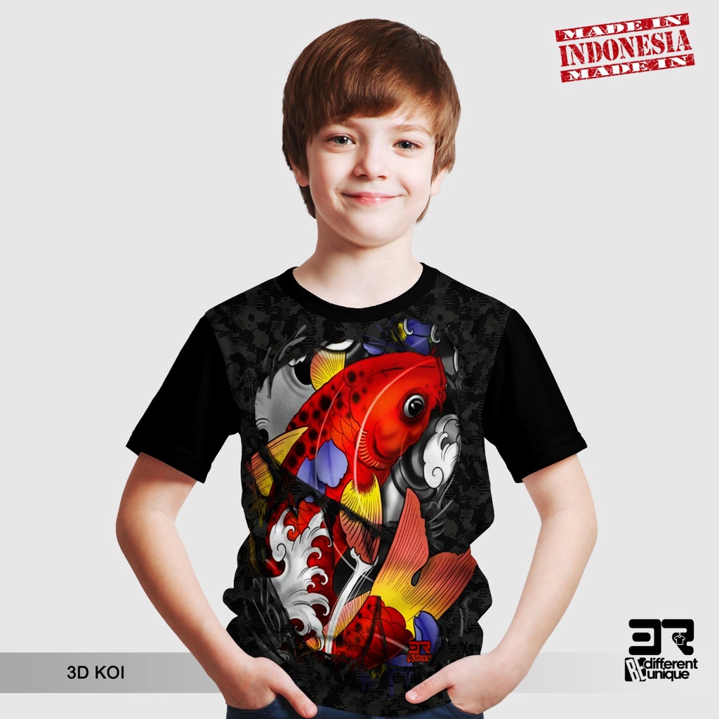 [ COD / BAYAR DI TEMPAT ] KAOS DISTRO PRINTING ANAK ANAK GAMBAR HEWAN IKAN HIAS KOI 3D