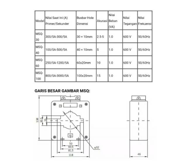 Current Transformer CT MSQ-80 800A/5A &amp; 1000A/5A EWIG.