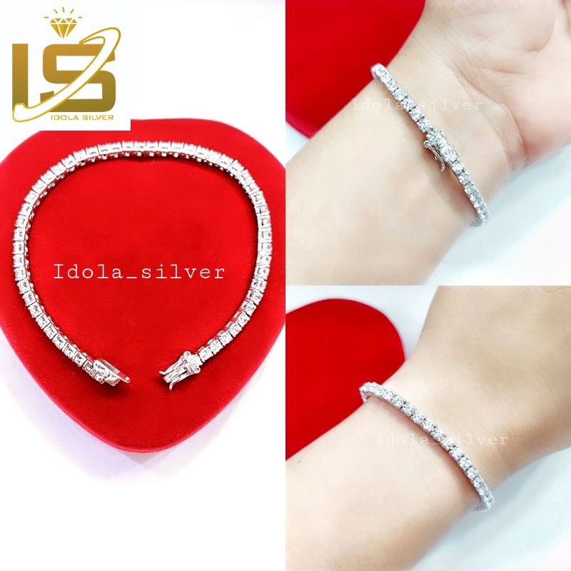 GELANG PERAK ASLI SILVER 925 LAPIS EMAS PUTIH MODEL BERLIAN/DIAMOND - PERHIASAN PERAK WANITA