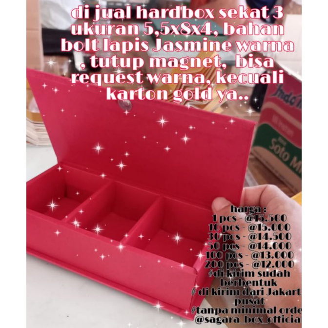 

Sagara box - kotak custom - hardbox sekat 3 - magnet / tidak magnet ukuran 5,5cm x 8cm tinggi 4cm