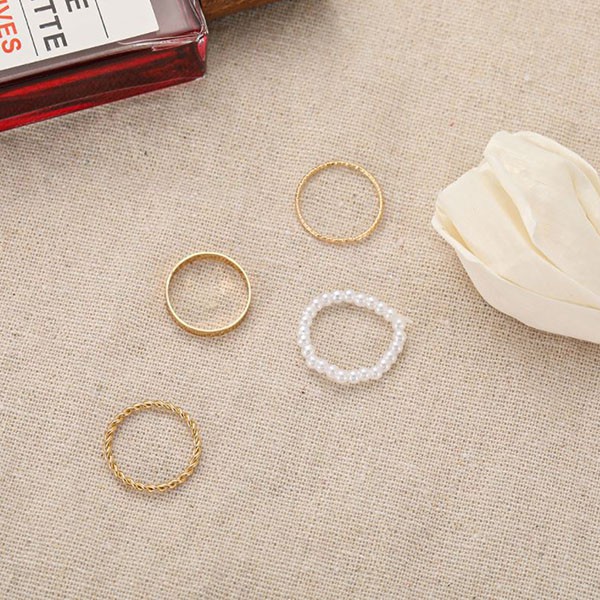 cincin set 4 pcs simple pearl set rings jci071 (2J2)