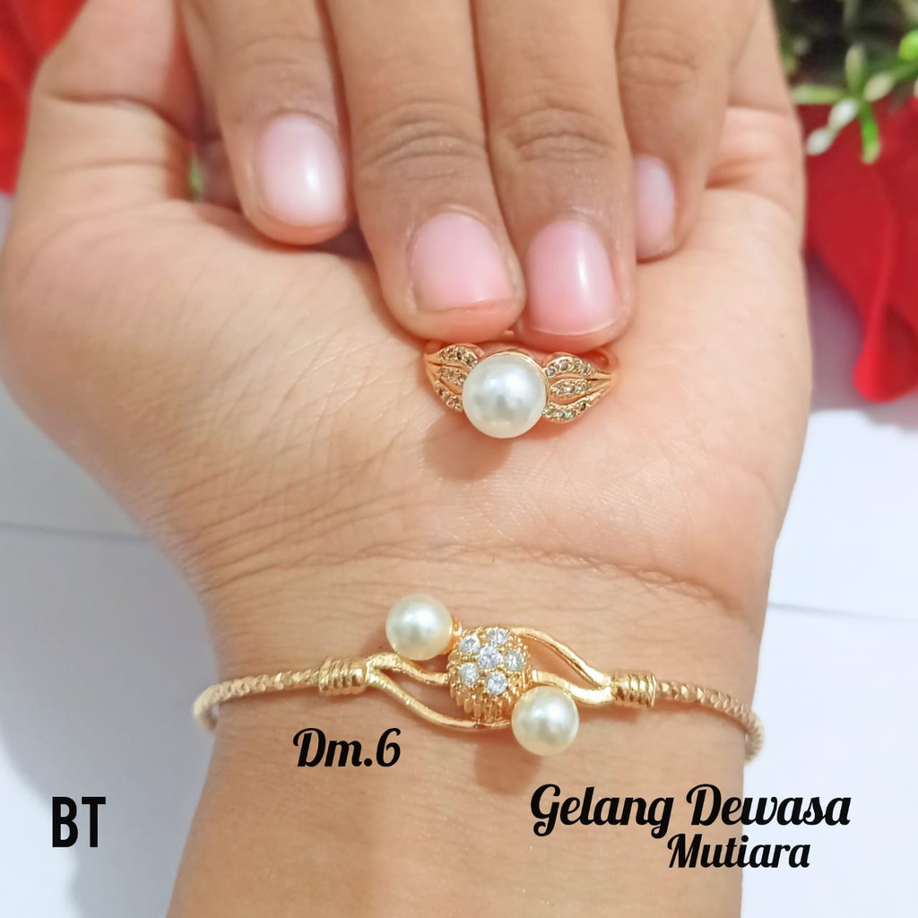 Gelang TITANIUM Dewasa Mutiara free Cincin Mutiara Gold dan Silver limited edition (COD)