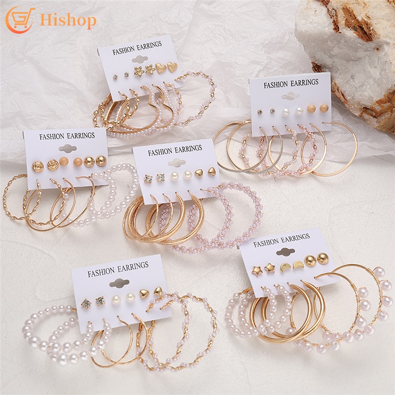 New Pearl Crystal Earrings Set Oversized Gold Stud Earring Women Fashion Jewelry Accessories