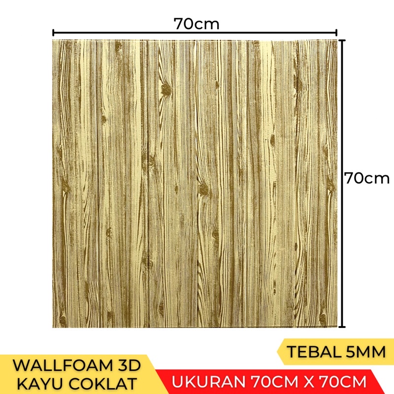 (Tebal 5mm- 6mm) Wallpaper Stiker Dinding 3D Foam Wallfoam Motif Batik Bata 70cm x 77cm-Kayu Cokelat 5mm