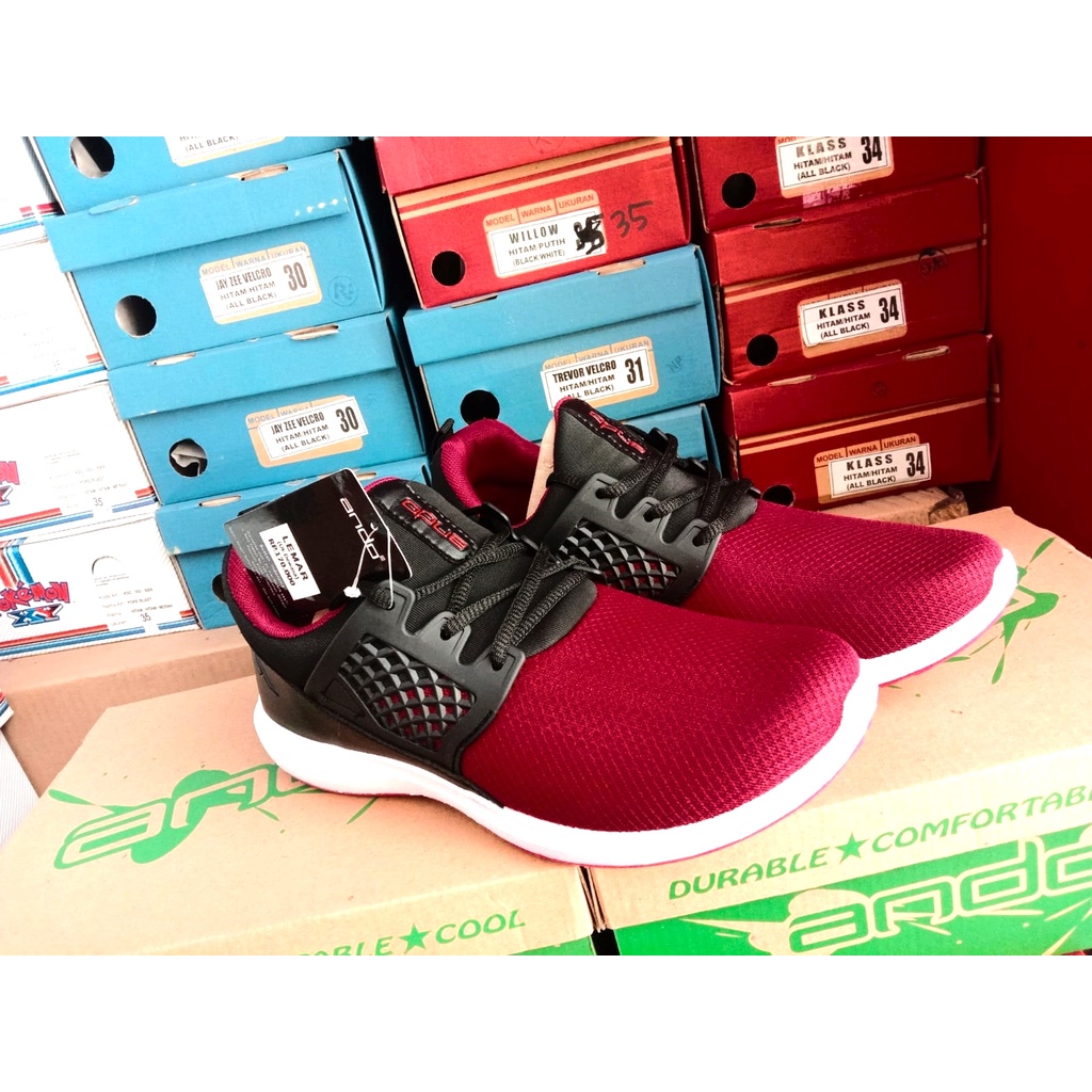 SEPATU SEKOLAH ANDO CARMEN - LEMAR HITAM / MERAH SIZE 38-43 SEPATU PRIA WANITA