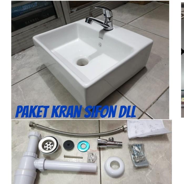 Washtafel Wastafel Keramik Kotak Sericite Paket Komplit
