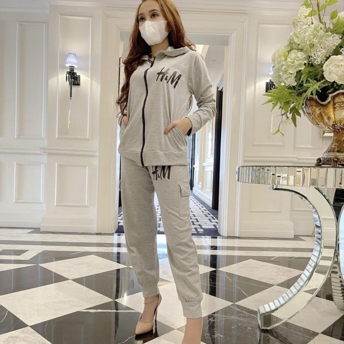 HM Jeju Jacket Set Grey / One Set Wanita / Setelan Jacket Wanita - Putih