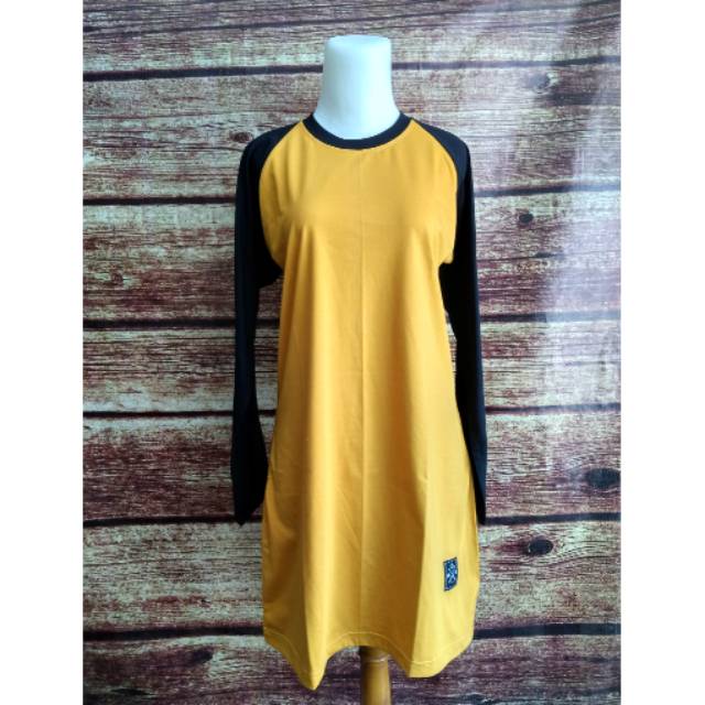  Kaos  Reglan  Polos Muslimah MUSTARD HITAM Lengan Panjang 