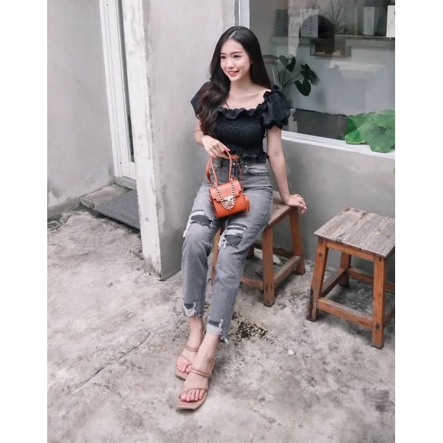 Zeline Ripped Boyfriend Jeans