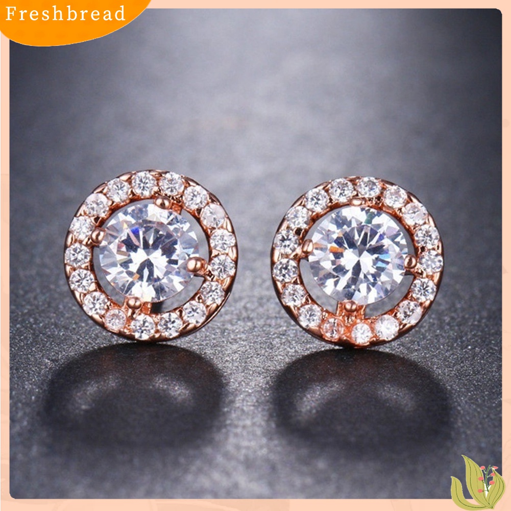 Fresh| Anting Stud Bentuk Bulat Aksen Berlian Imitasi Bahan Alloy Untuk Wanita