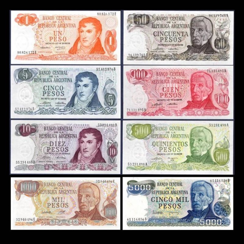 UANG ARGENTINA SET 1970/73 UNC ALL 8 LEMBAR ORIGINAL