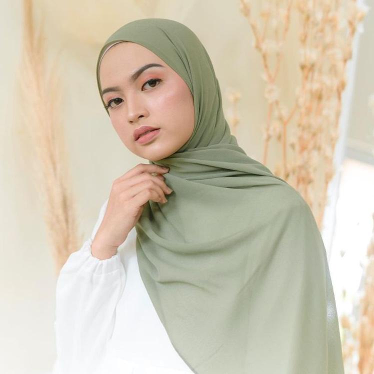 ➫ SAGE GREEN Pashmina Ceruty Babydoll ( Hijab Warna Sage Green ) ✦