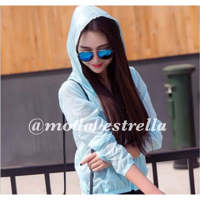 JAKET SEPEDA WANITA/JAKET LARI OLAHRAGA GOWES WATERPROOF/RUNNING JACKET TRANSPARAN PARASUT ANTI-UV-Biru muda