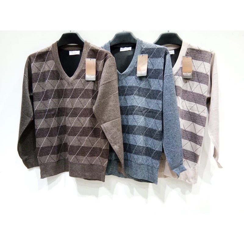 Mario Zegnoti - Sweater Rajut Bapak Krah V Pria Import (#V5)