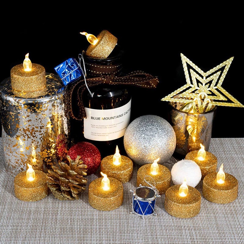 Romantic Glitter Gold Silver Powder LED Flameless Candles Lights / Battery Operated LED Tea Light / Home Christmas Party Decor