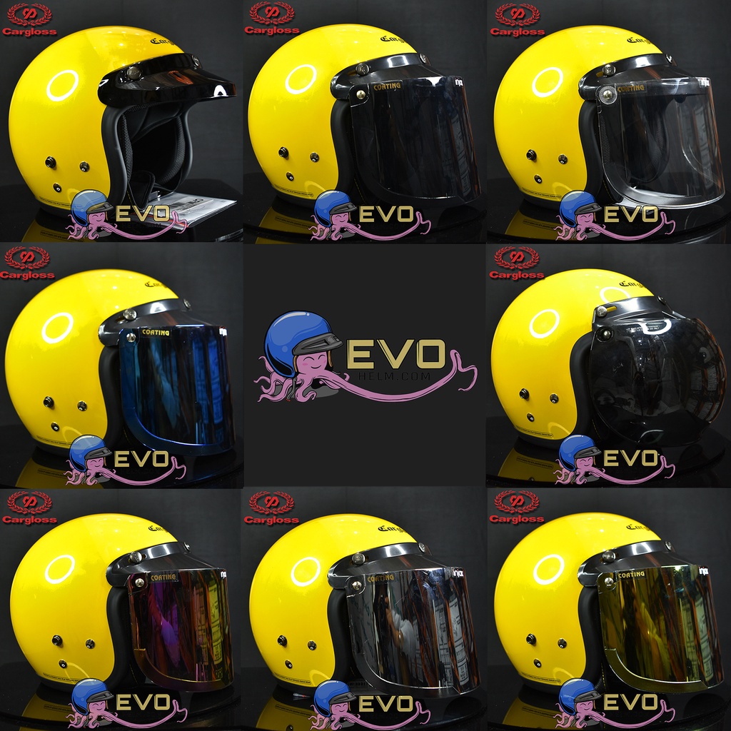 HELM CARGLOSS ORIGINAL CFM RETRO ARMY HALF FACE - EXOTIC YELLOW METALIC + KACA DATAR