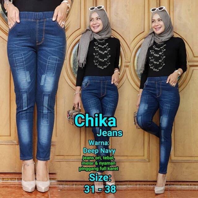 size 31-38 CHIKA Jegging Jeans Aplikasi Sablon Premium