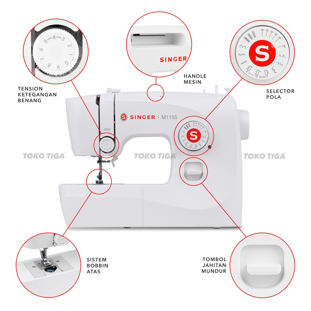 Mesin Jahit SINGER M-1155 / M1155 Portable Multifungsi Low Watt