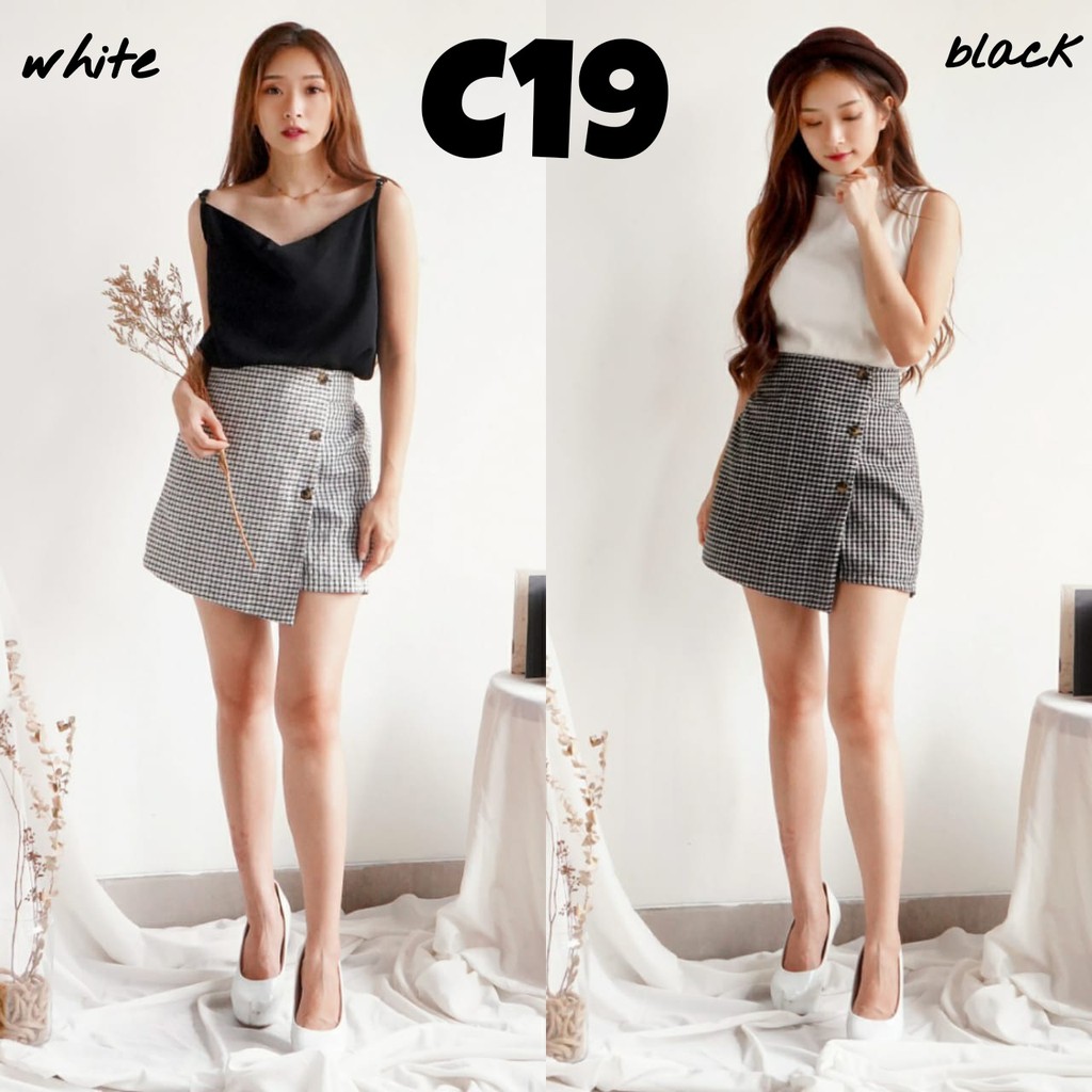 Mini rok skort pendek katun motif kotak2 pergi jalan santai casual fashion cewek wanita murah 19