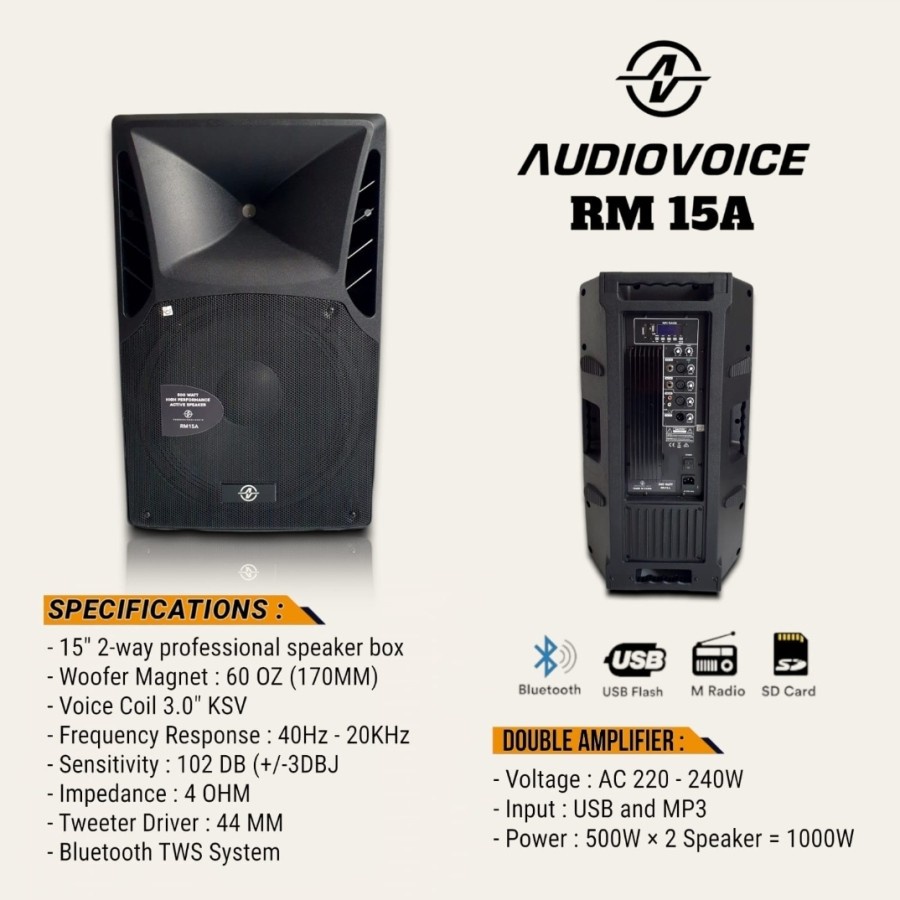 Speaker aktif 15 inch audiovoice rm 15a aktiv audio voice rm15a tws