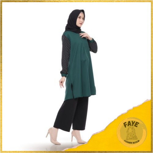 Pakaian Atasan Baju Tunik Casual Muslimah Muslim Wanita Brisia Tunik Hijau Size L A96
