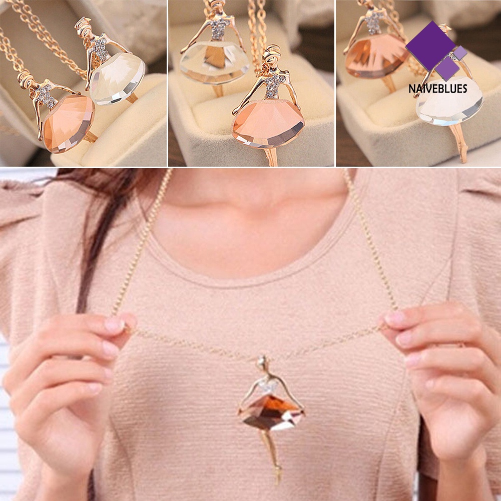 Kalung Rantai Desain Ballet Girl Aksen Berlian Imitasi Untuk Wanita