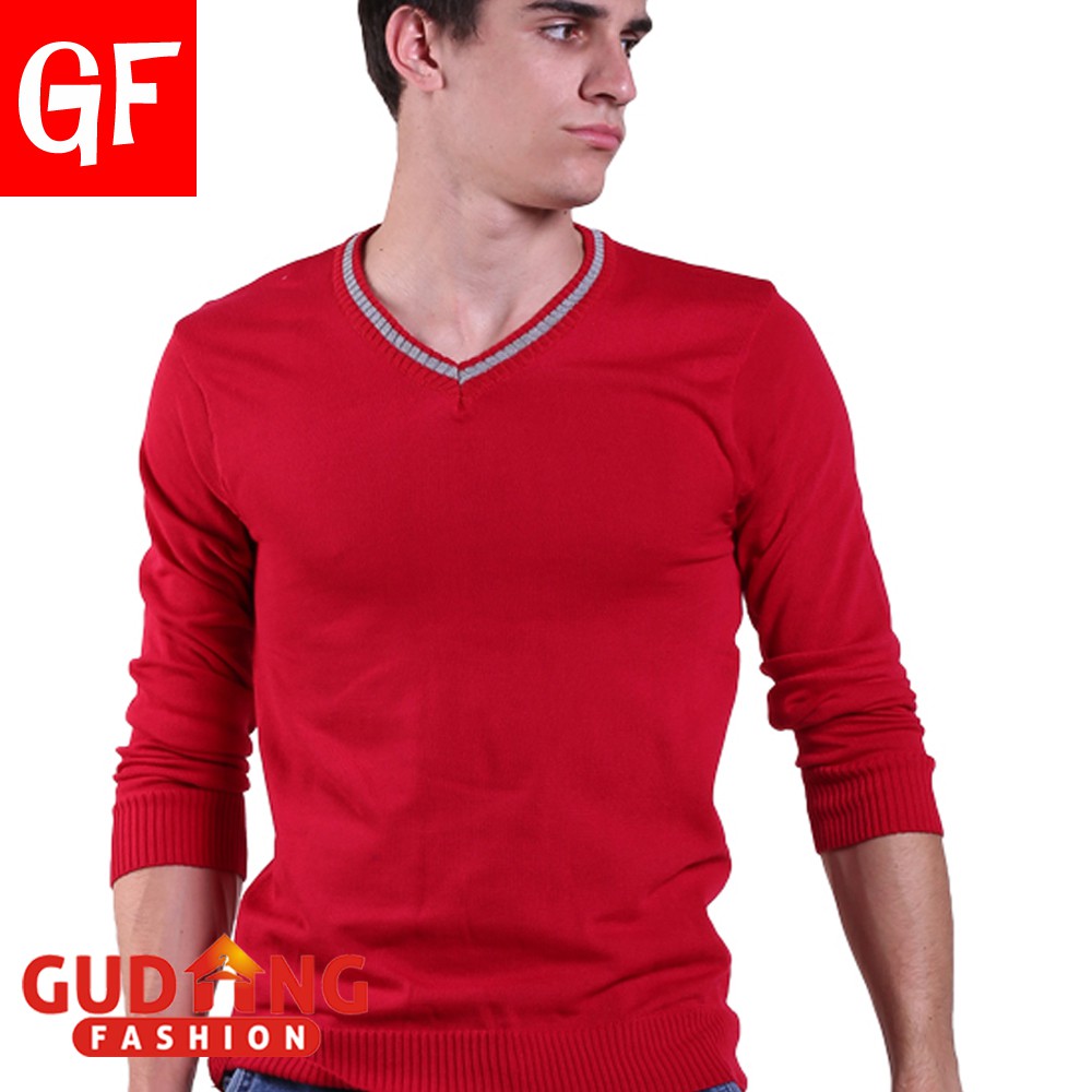 Sweater Rajut Pria V-Neck Polos - SWE 534