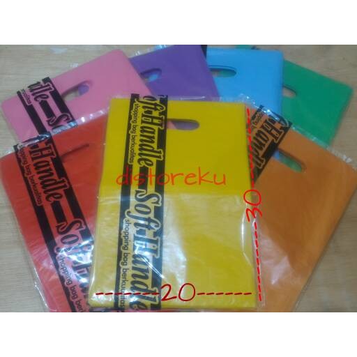 @100 soft handle ovale kantong plastik hd polos pond oval shoping bag 20x30