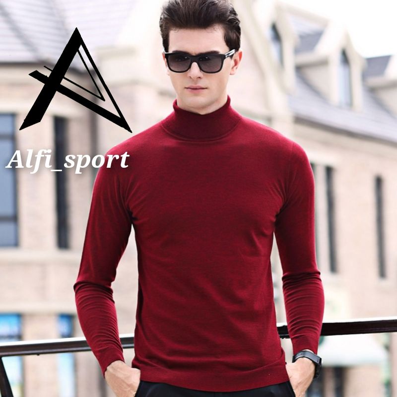 Turtle Neck Pria Lengan panjang kaos pria kerah tinggi slim fit Kaos polos leher turtleneck kaos pri