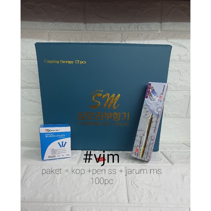 Paket Alat Bekam Sammora Korea isi 12 biru /12premium /kop 12 + lancing pen + jarum/Kop Angin Sammora premium