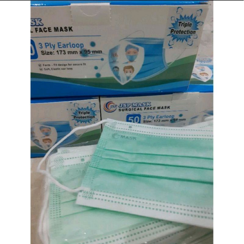 JSP Masker 3ply isi 50 Green Edition Hijau Earloop