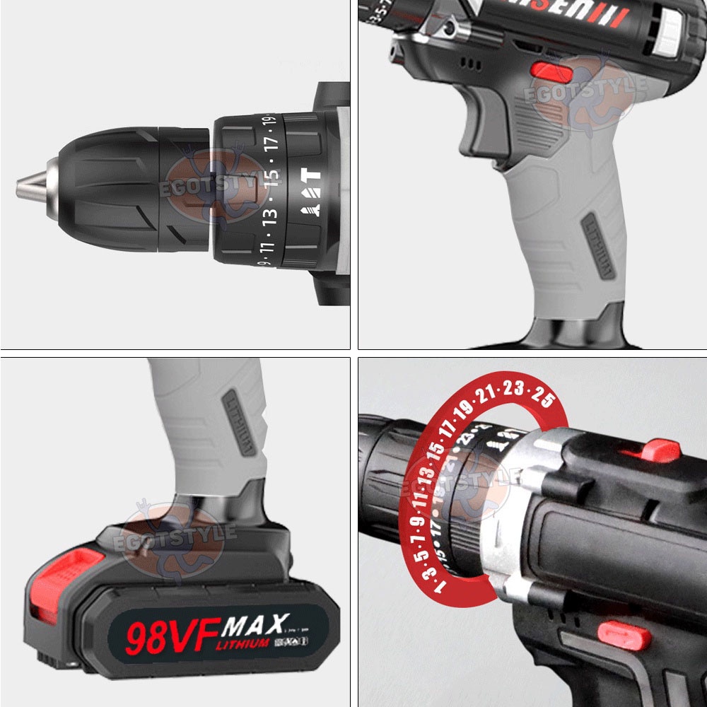 COD Bor Listrik Bor Tanpa kabel 98V Set Lengkap Mata Bor Cordless Drill Full Set Of Drill Bits Bor Mesin Elektrik Drill Set Reversible Mesin Bor Tangan Listrik