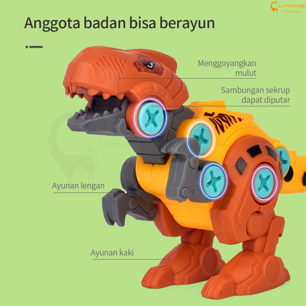 LAKOE Mainan DIY dinosaurus bongkar pasang obeng