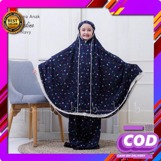 (((Original Danisha))) Mukena Kids Mickey (Usia 3-6Th) Mukena Rayon Anak Tanggung Nadine - Navy