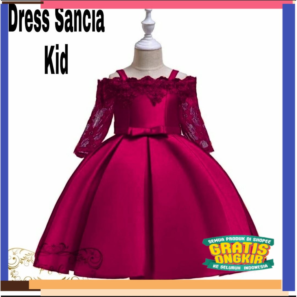 PUTIH PINK BIRU HUIJAU / BISA BAYAR DI TEMPAT /COD / DRESS SANCIA KIDS / Baju gaun anak perempuan / 