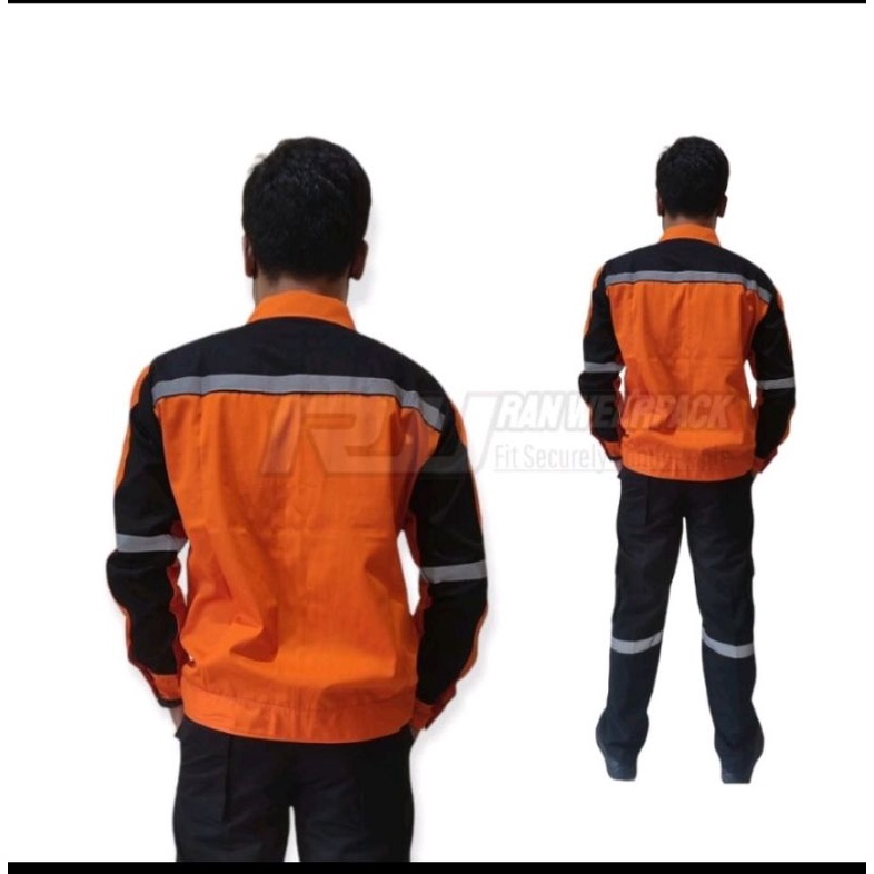 SETELAN BAJU SAFETY ORANYE HITAM