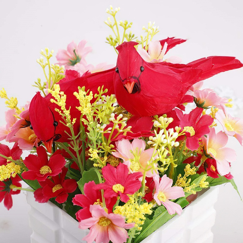 4pcs Klip On Desain Burung Warna Merah Untuk Dekorasi Pohon Natal