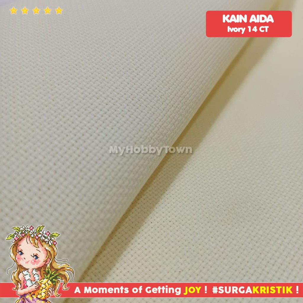 Kain Kristik Aida 14ct Ivory Cream Lebar 150 cm