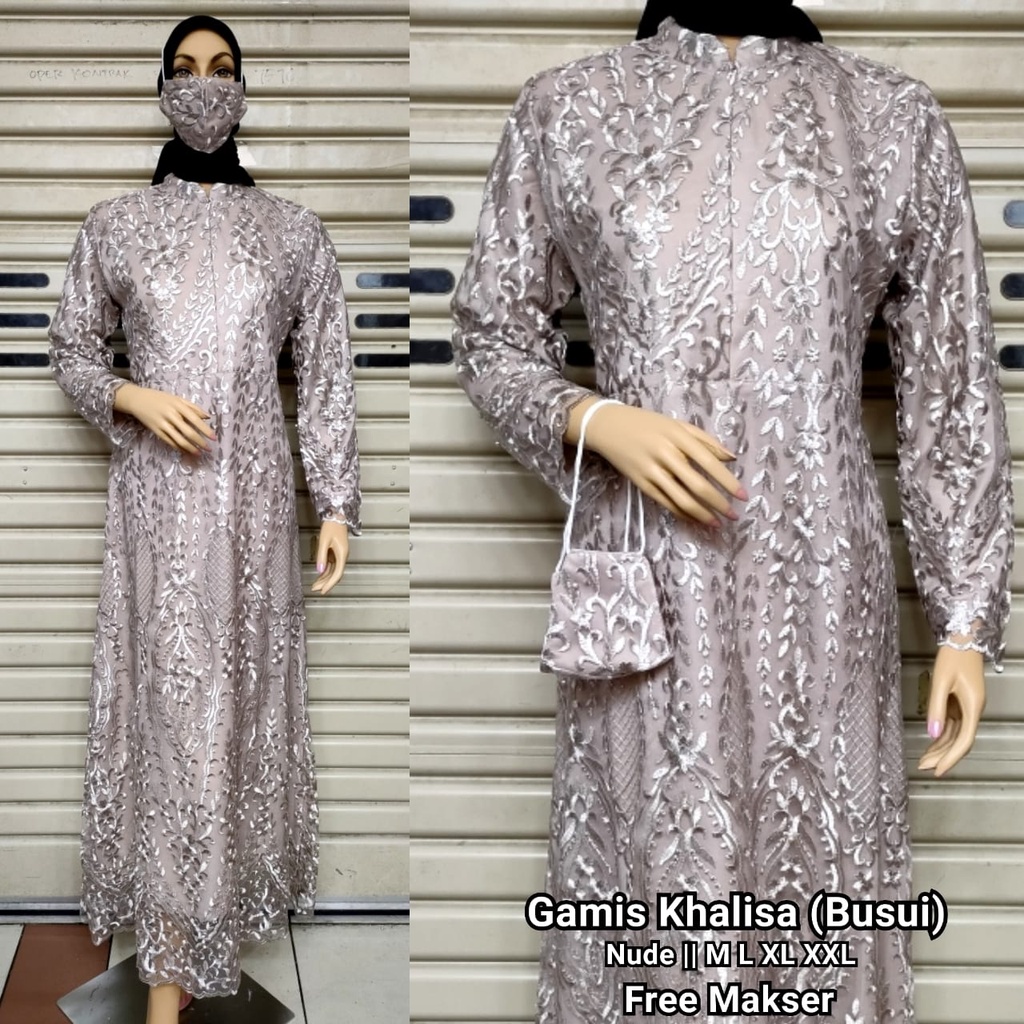 Gamis Dress Busui Kerah Sanghai Bahan Full Tulle Mutiara