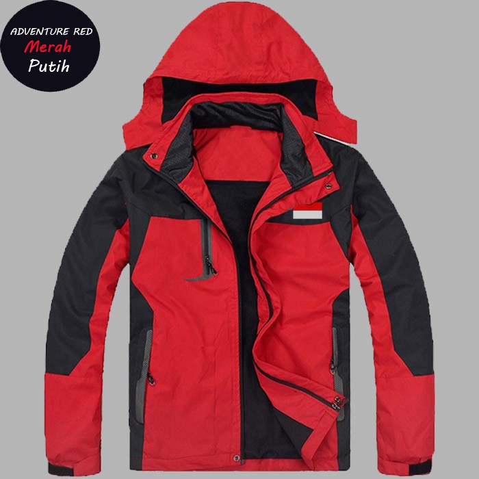 PROMOA JAKET BENDERA INDONESIA / JAKET Adventure Merah Logo Bendera Indonesia